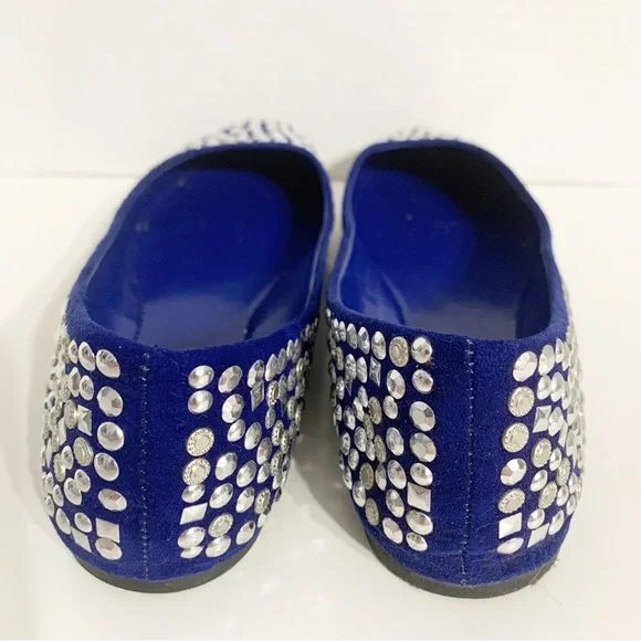 Candies Faux Suede Covered in Silver Toned Studs Rounded Toe Ballet Flats Royal - Picture 8 of 13
